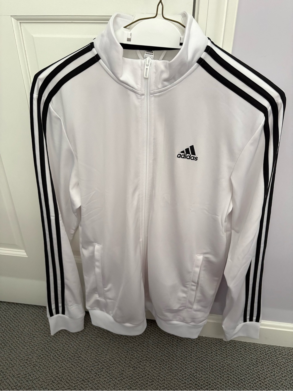 adidas White Track Jacket with Black Three-Stripe Accents